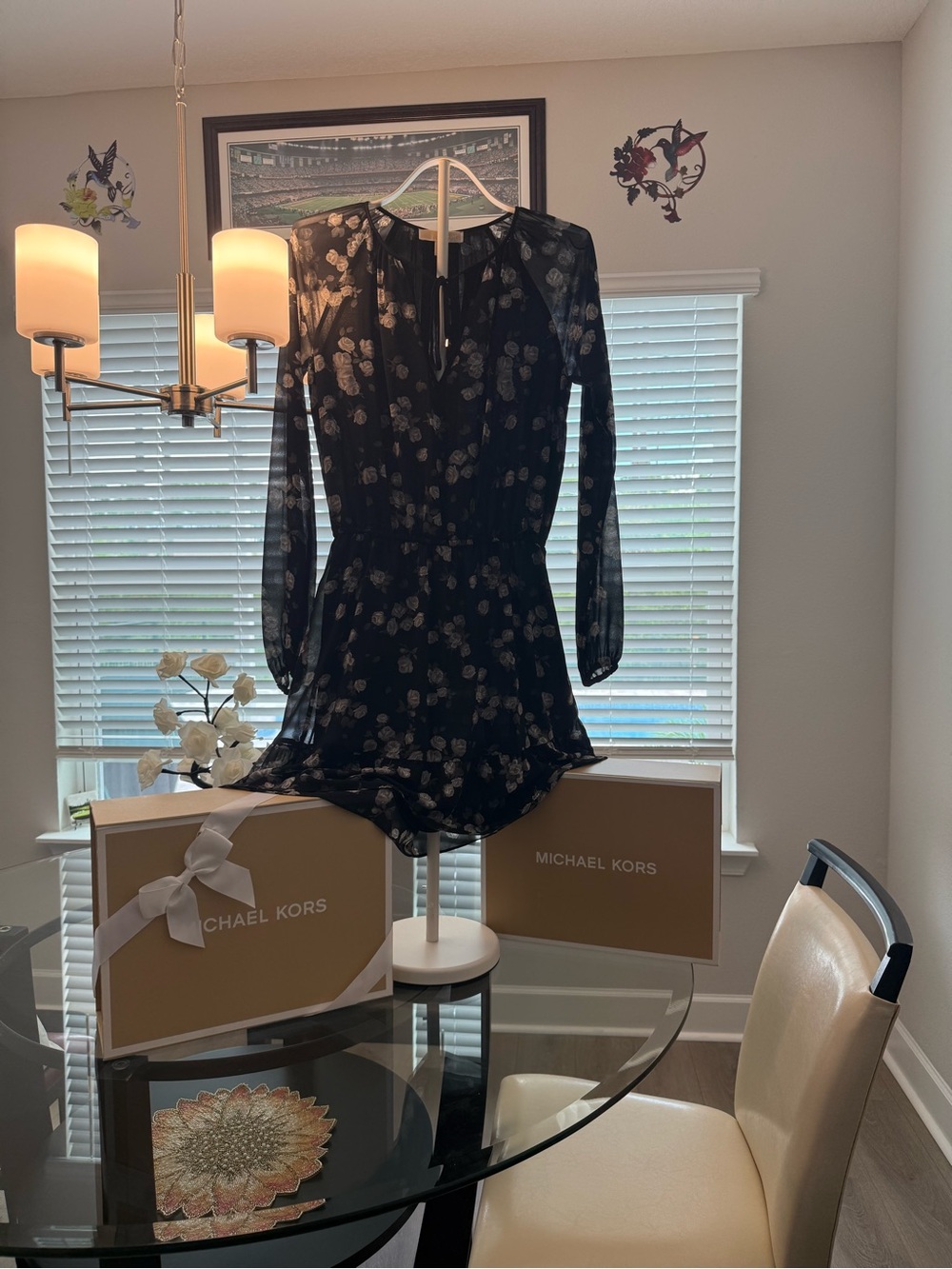 Michael Kors Black Floral Long-Sleeve Romper